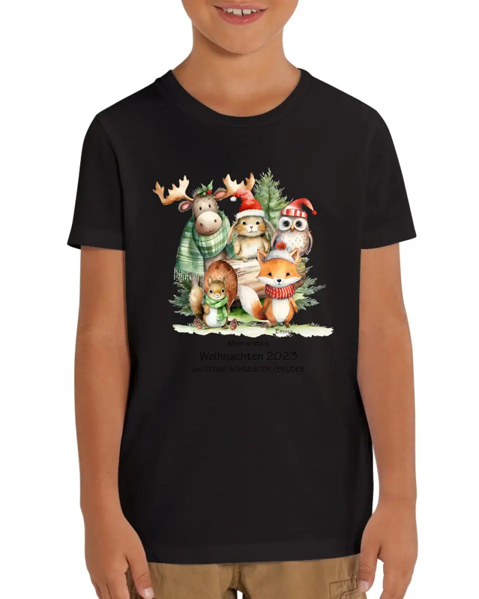 Geschenk Weihnachten 2023 - T-Shirt - Erstes Weihnachten als große Schwester, großer Bruder für Mädchen / Jungen Happy Christmas mit Wunschtext