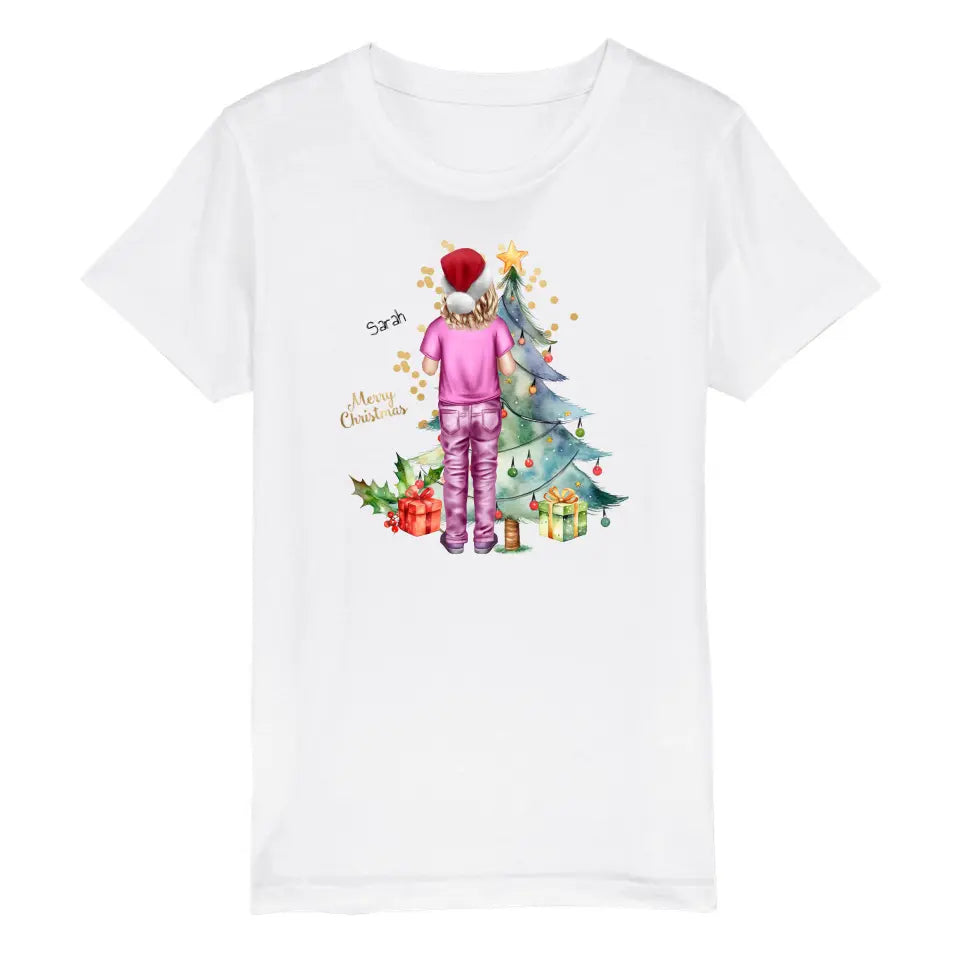 Personalisiertes Geschenk Weihnachten 2023 - Kinder Bio T-Shirt mit Namen, Text & Outfit