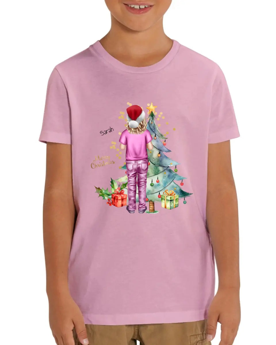 Personalisiertes Geschenk Weihnachten 2023 - Kinder Bio T-Shirt mit Namen, Text & Outfit