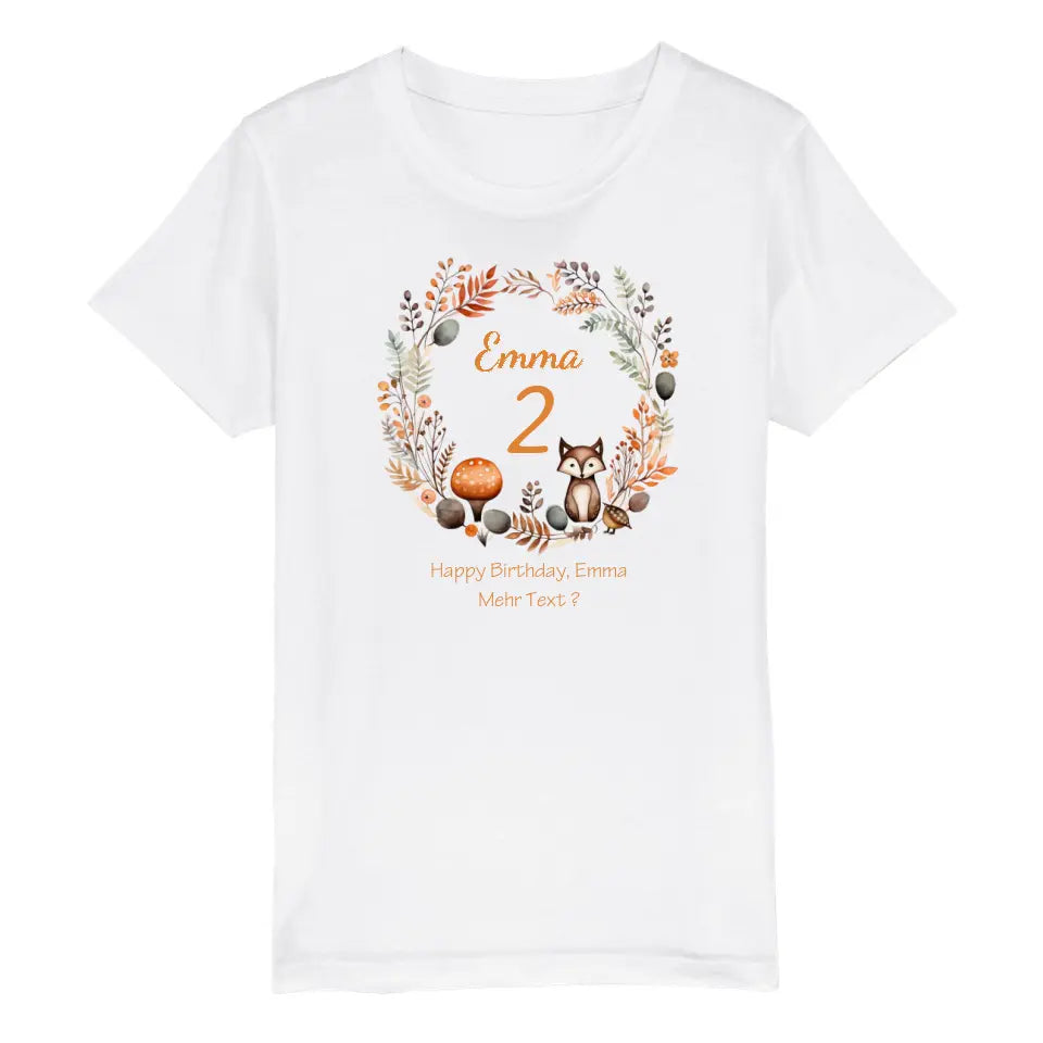 1. - 10. Geburtstag - Happy Birthday oder Wunschtect - Kinder Bio T-Shirt mit Waldtieren Namen und Wunschtext personalisiert