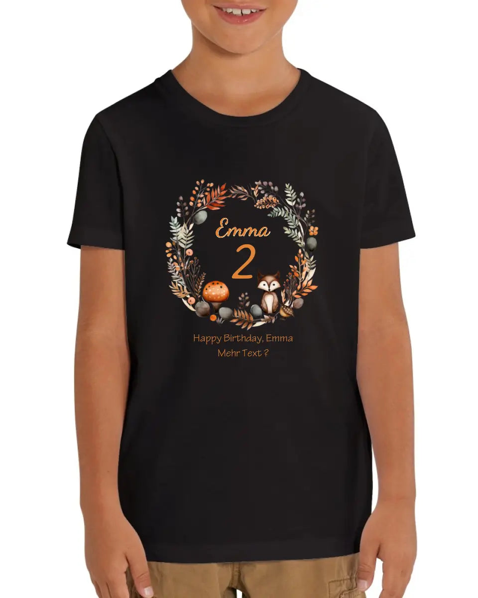 1. - 10. Geburtstag - Happy Birthday oder Wunschtect - Kinder Bio T-Shirt mit Waldtieren Namen und Wunschtext personalisiert