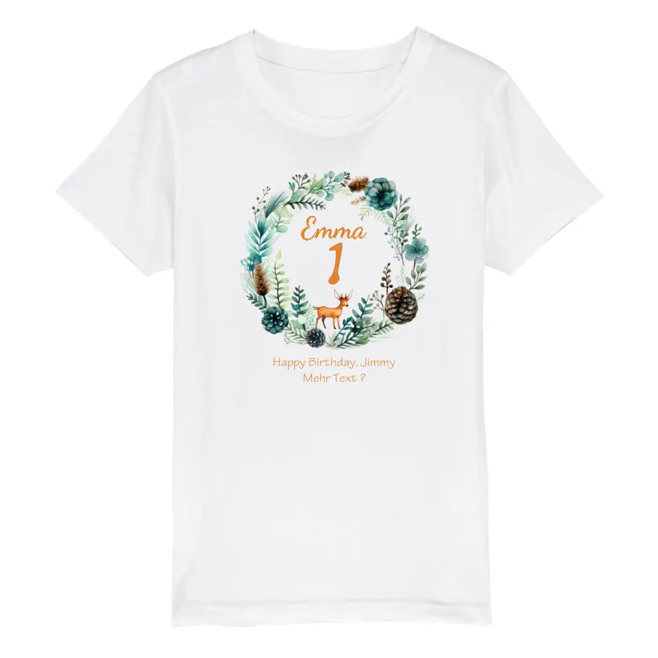 1. - 10. Geburtstag - Happy Birthday oder Wunschtext Kinder Bio T-Shirt mit Waldtieren Namen und Wunschtext personalisiert