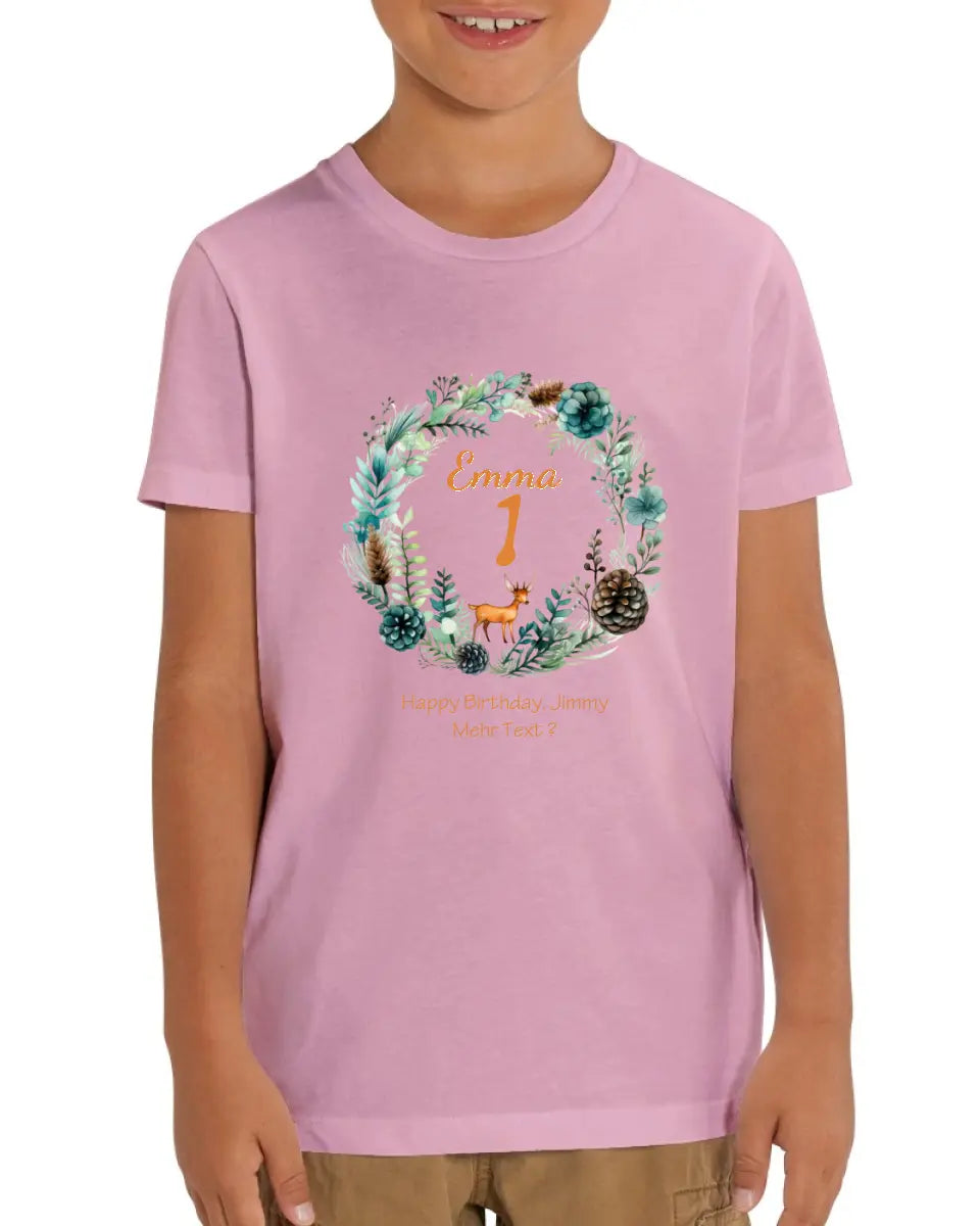 1. - 10. Geburtstag - Happy Birthday oder Wunschtext Kinder Bio T-Shirt mit Waldtieren Namen und Wunschtext personalisiert