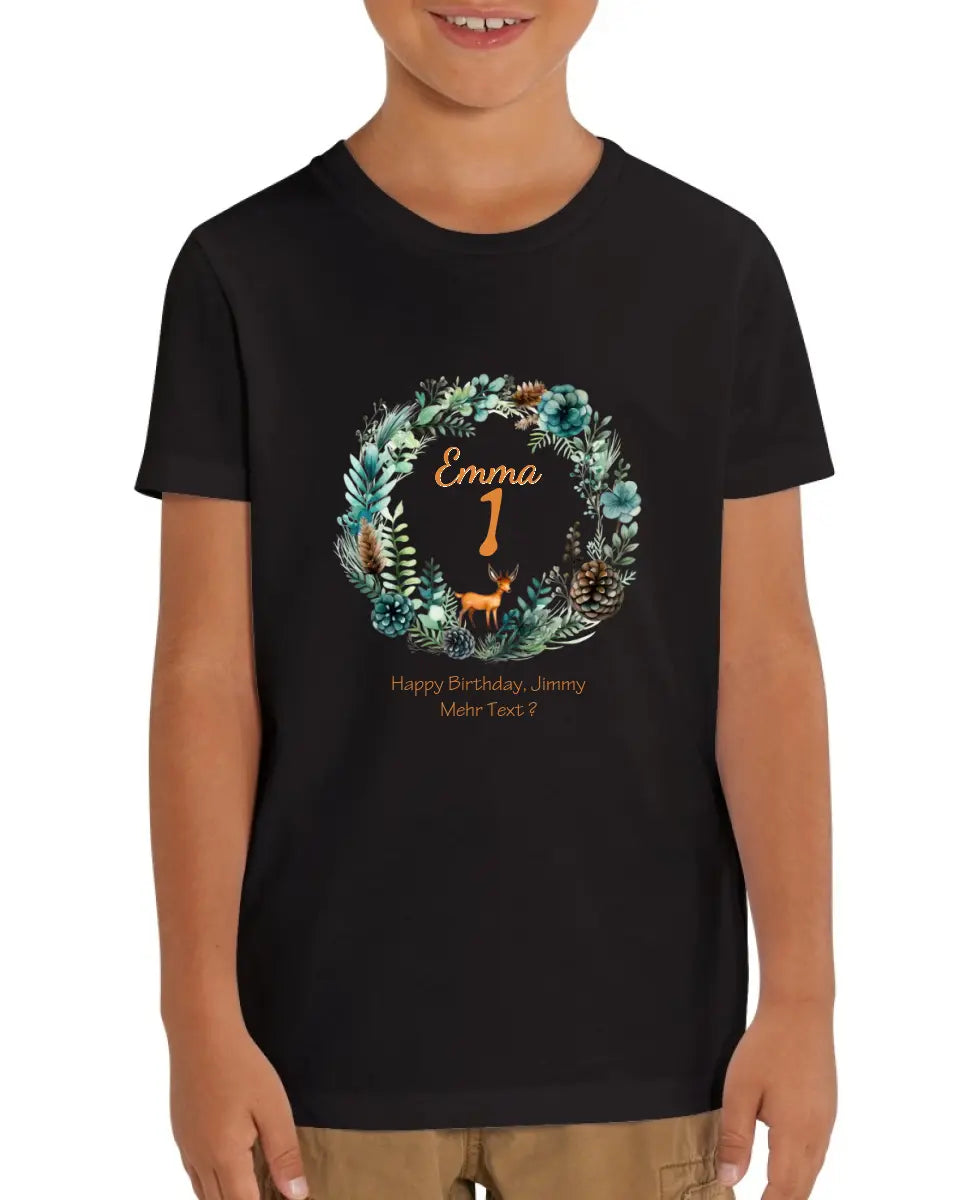 1. - 10. Geburtstag - Happy Birthday oder Wunschtext Kinder Bio T-Shirt mit Waldtieren Namen und Wunschtext personalisiert
