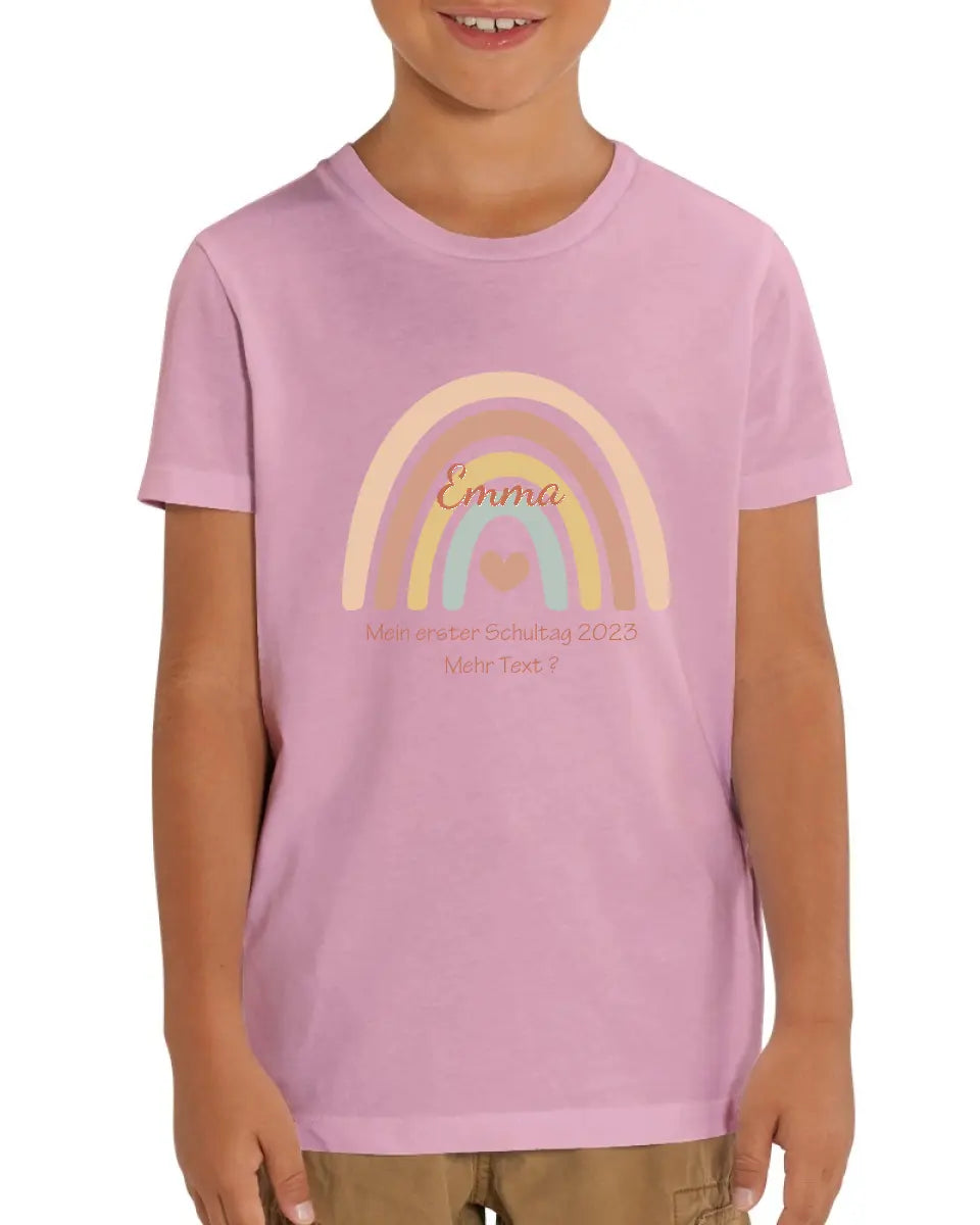 Mein erster Schultag oder Wunschtext- Kinder Bio T-Shirt mit Regenbogen Namen und Wunschtext personalisiert