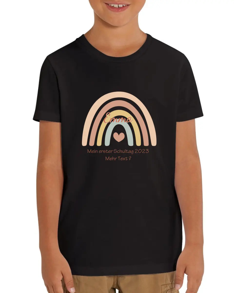 Mein erster Schultag oder Wunschtext- Kinder Bio T-Shirt mit Regenbogen Namen und Wunschtext personalisiert