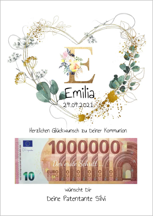 Personalsierte Geldgeschenke, zur Hochzeit, zum Geburtstag, Kommunion, Jugendweihe, Konfirmation und allen anderen Anässen. In 5 Minuten online gestalten.
