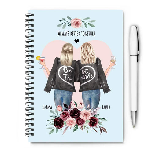 Personalisierte Geschenk Collegeblock und Notizblock mit 2 beste Freundinnen Motiv online gestalten.