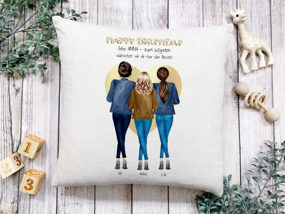 90. Geburtstag Freundin, Kuschelkissen mit Namen und Datum