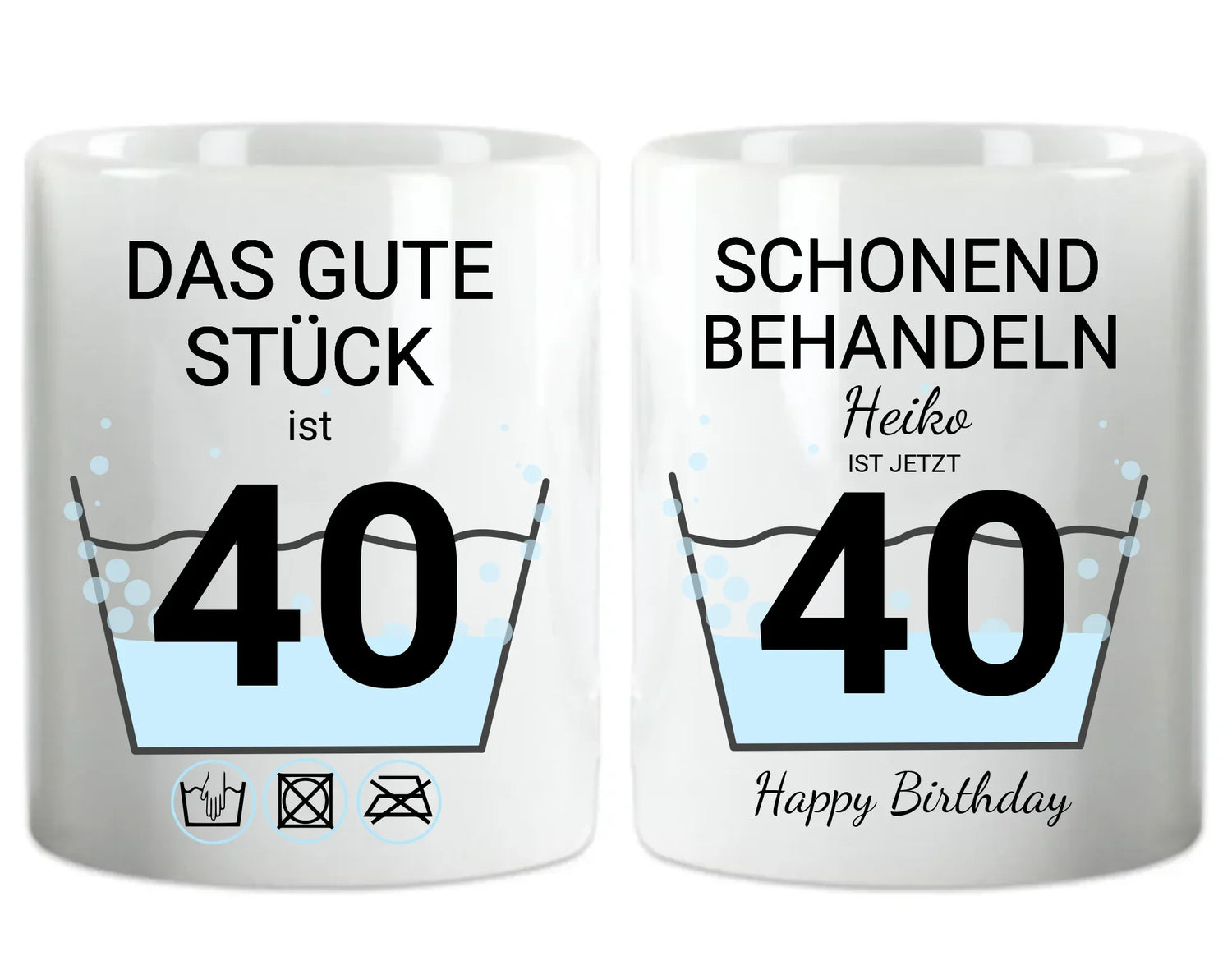 40. Geburtstag - personalsierte Tasse "schonend behandeln" mit Name und Datum