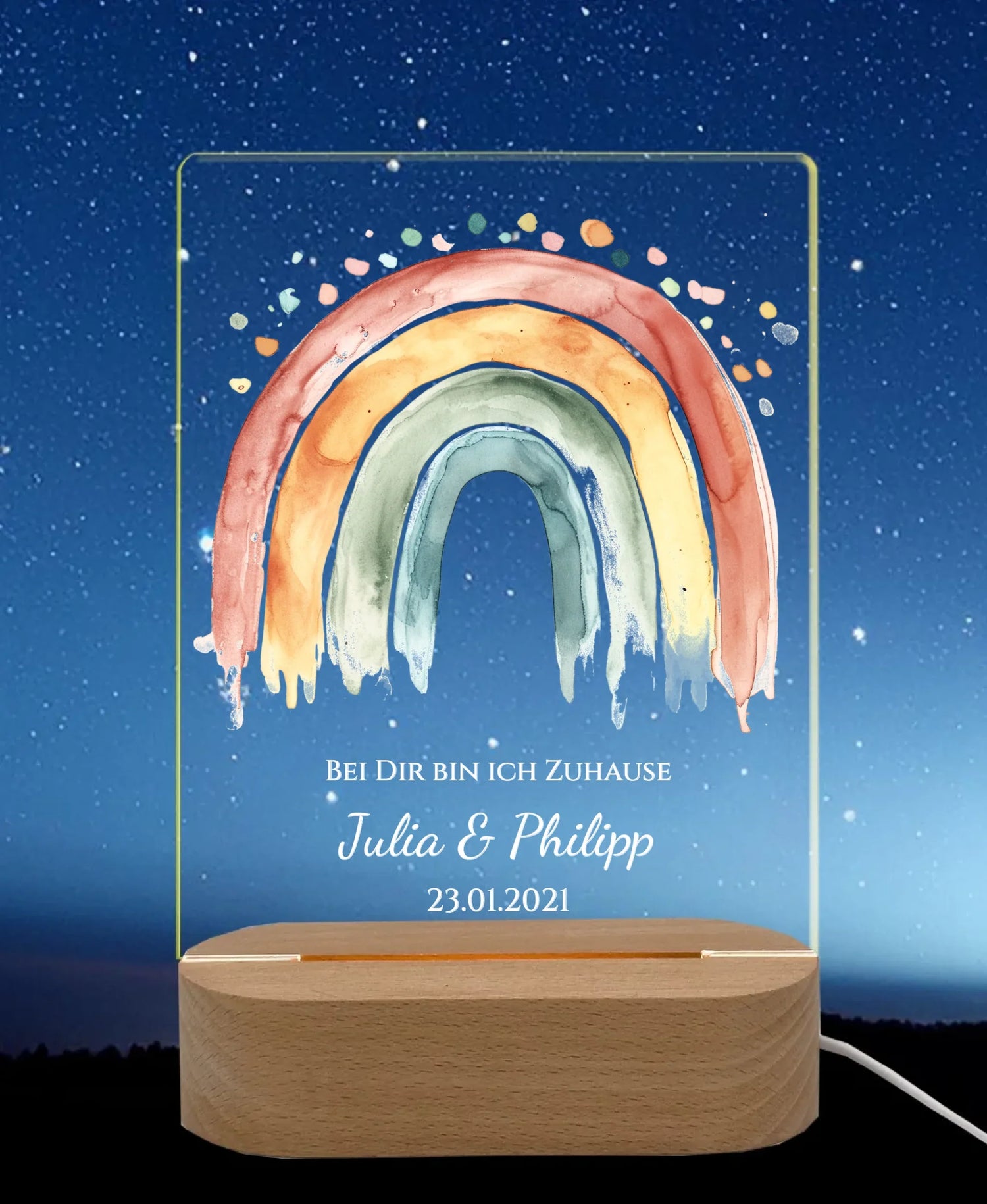 LED-Acryl-Nachtlicht Hochzeitsgeschenk für Erwachsene mit Sternenhimmel, Just Married, Foto.