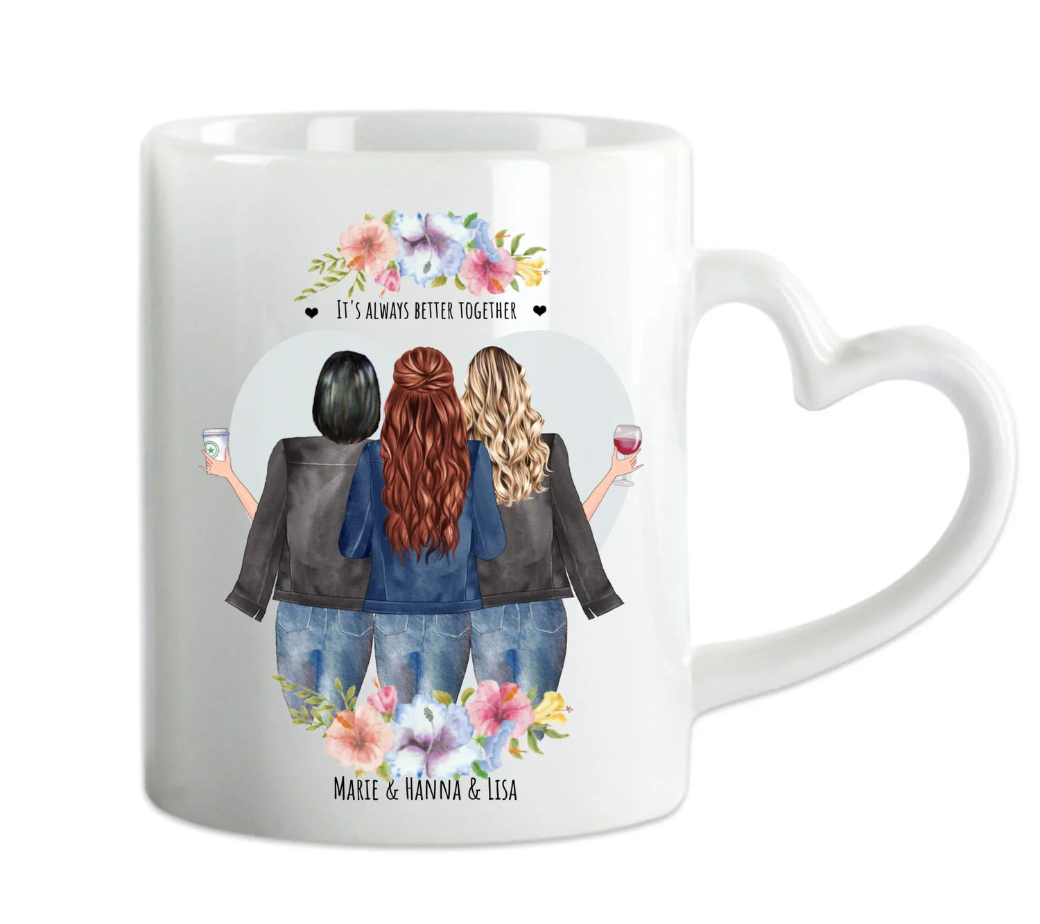 Kreative Tassen für 3 Freundinnen mit Namen & Spruch gestalten. Einzigartiges BFF Geschenk für Besties, Schwester, Mama, Cousine & Seelenverwandte.