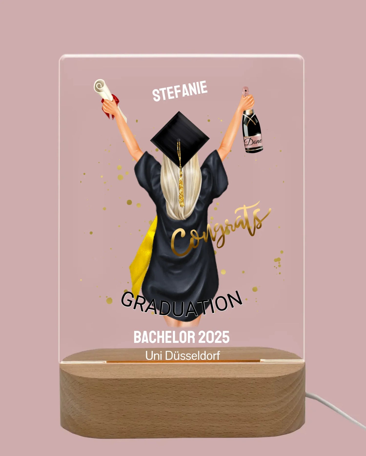 Abschlussgeschenk Nachlicht personalisiert für Frauen zum Abitur, Bachelor, Master, Doktor und Berufsschulabschluss