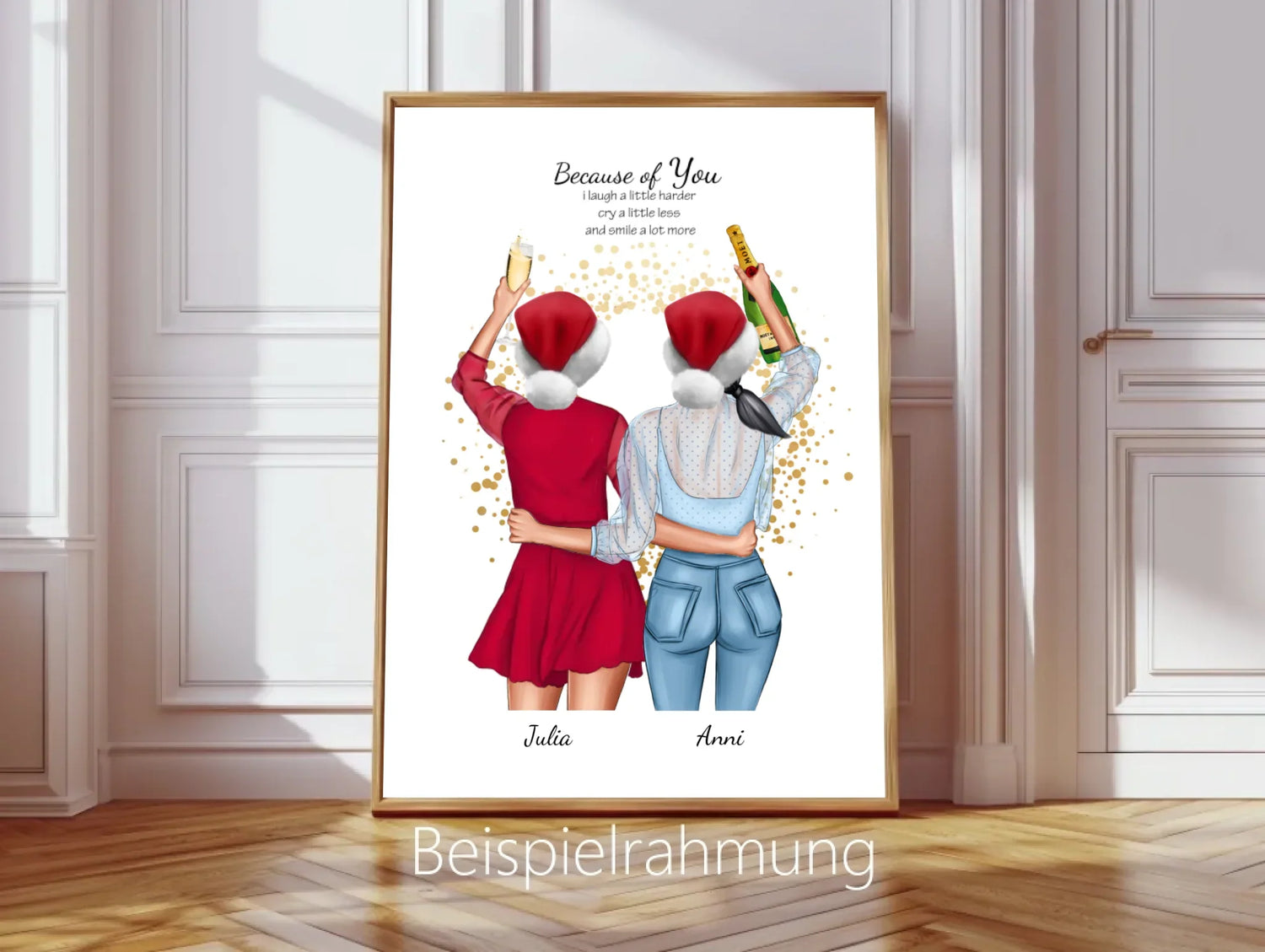 Beste Freundin Weihnachtsgeschenke personalisiert mit Namen individuell als Poster, Tasse, Leinwand oder Kissen gestalten.
