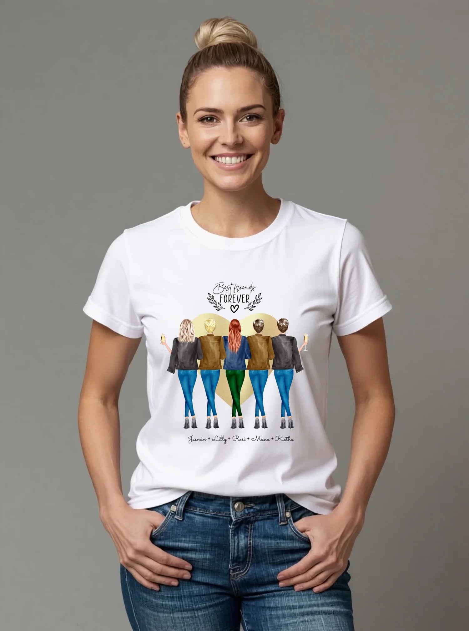 Beste Freundin T-Shirt mit 2-6 Freundinnen, Namen und Motiven als perfektes persönliches Geburtstagsgeschenk oder Freundschaftsgeschenk. Ein Muss für deine Mädelsgruppe.