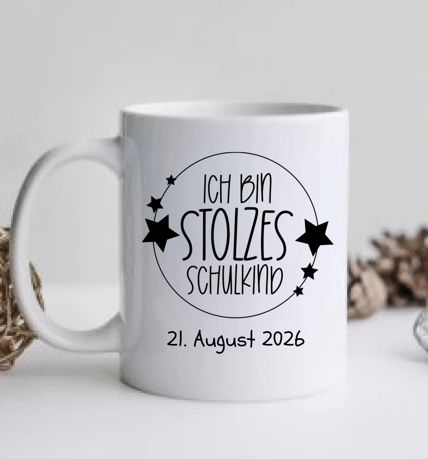 Kindertasse zu Einschulung "Stolzes Schulkind" mit Namen und Datum