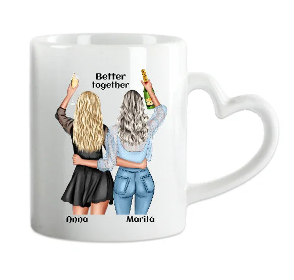 Personalisierte Tasse für 2 Freundinnen mit Namen & Spruch gestalten. Einzigartiges BFF Geschenk für Besties, Schwester, Mama, Cousine & Seelenverwandte.