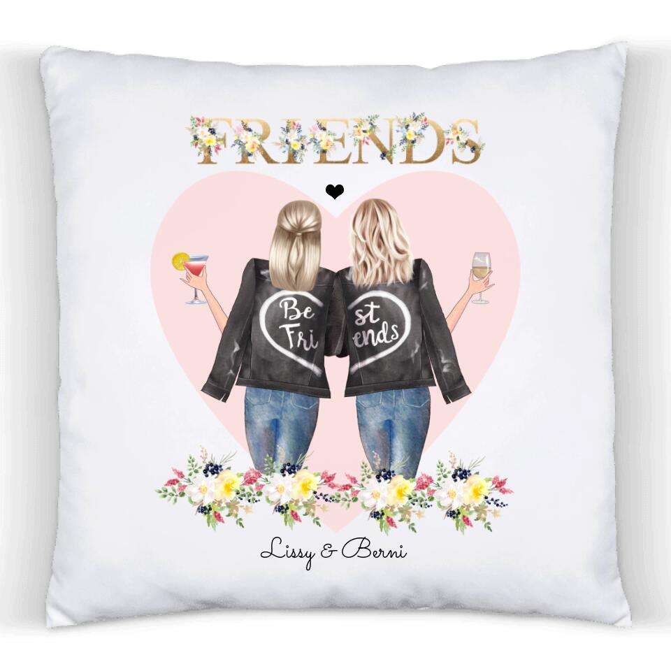 Beste Freundin Kissen mit 2 Freundinnen, Namen, Kleidung und Spruch personalisiert. Ideales Geburtstagsgeschenk und Freundschaftsgeschenk.