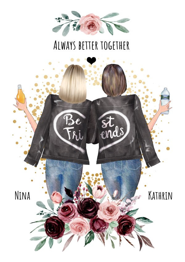 Beste Freundin Poster personalisiert für 2-9 Freundinnen Freundschaftsgeschenk