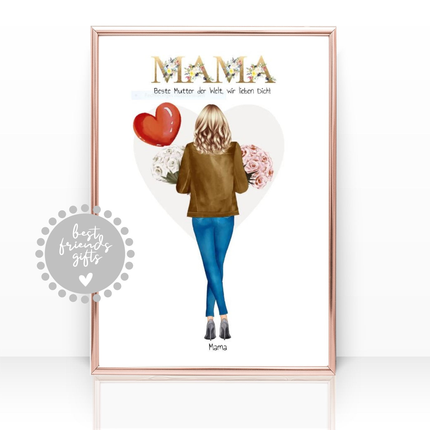 Personalisierte Geschenkidee für Mama, zum Geburtstag, Muttertag und Weihnachten mit Frisurauswahl, Kleidung und Spruch. Einzigartiges Geschenk für Mama