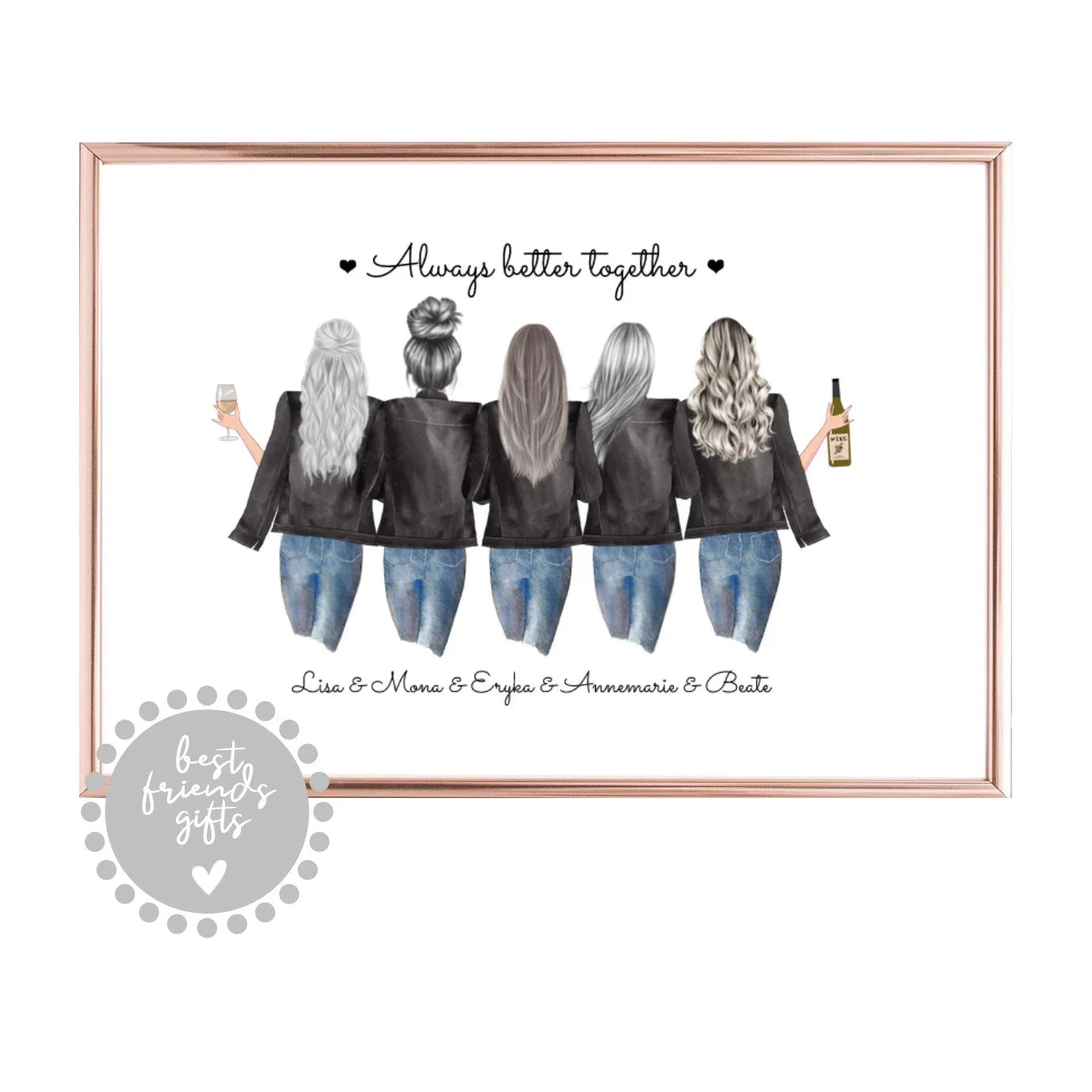  5 - 8 Freundinnen Poster mit Name und Text. Sprücheposter Personalisiertes Geschenke, Beste Freundinnen Poster, Bild Geschenk mit Namen und Outfit personalisiert als Geburtstagsgeschenk, Weihnachtsgeschenk, zur Erinnerung.