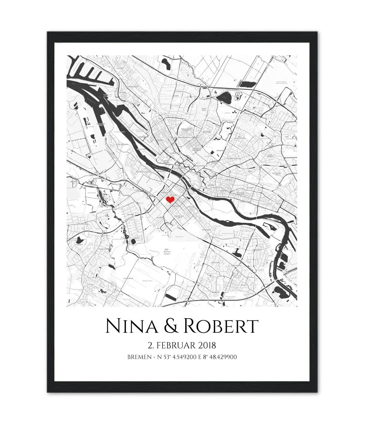 Hochzeitsgeschenk personalisiert | Einzugsgeschenk  Stadtkarte | Wo alles begann Koordinaten Bild Druck | Stadt Poster Geschenk Hochzeit Verlobung Hochzeitstag Geburtstag Jahrestag 