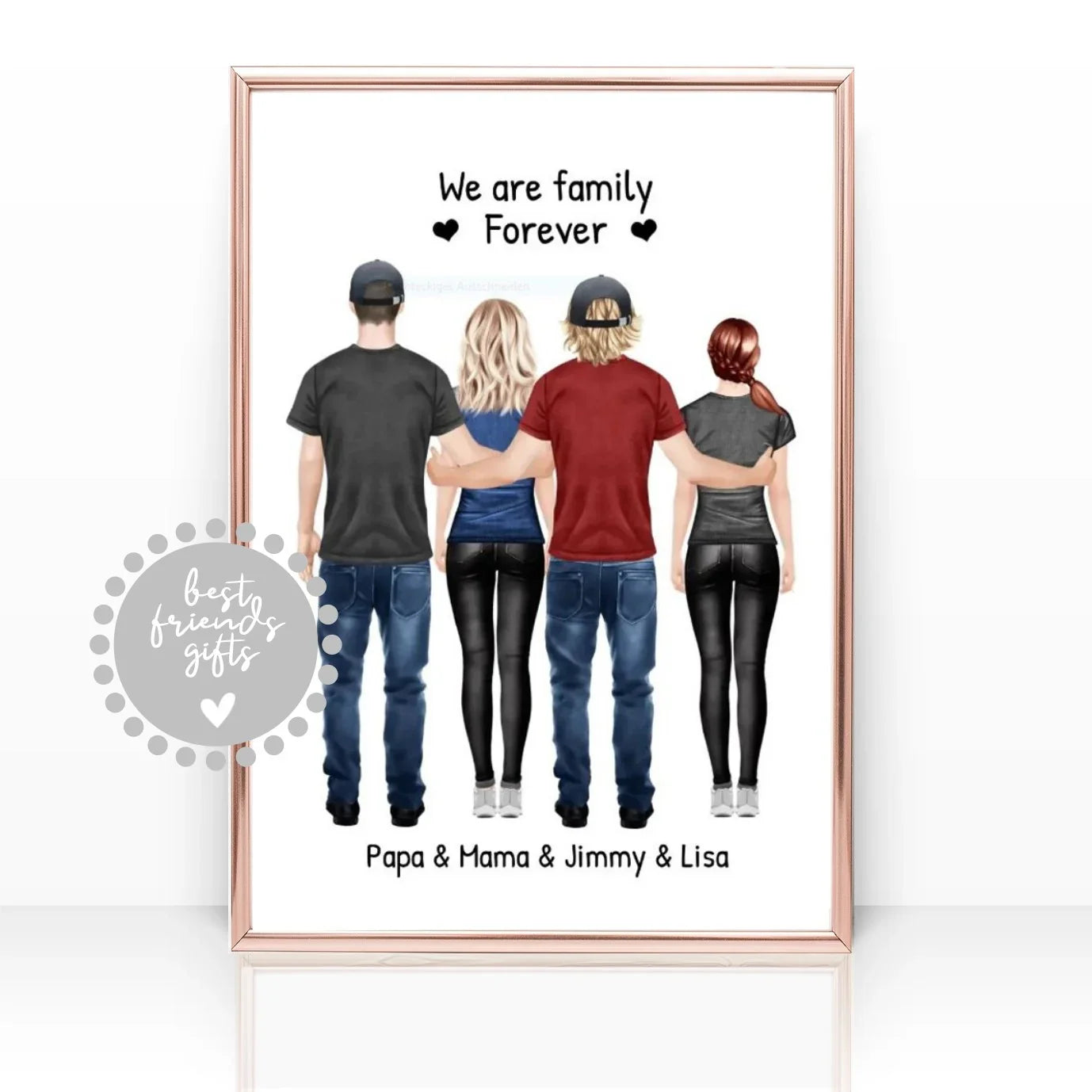 Für die Familie, Familienposter mit 4 Personen, 2 Frauen, 2 Männer, Freundschaftsposter, Pärchenposter, Geschenkidee Geburtstag
