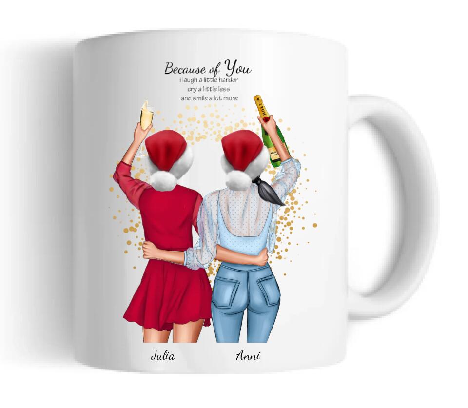 Weihnachtsgeschenk Freundin, Kaffeebecher für 2 beste Freundinnen, personalisierte Tasse Geschenk