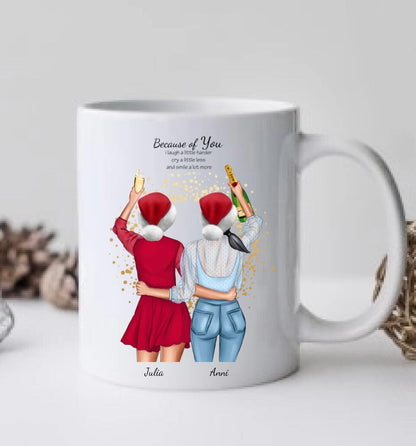 Weihnachtsgeschenk Freundin, Kaffeebecher für 2 beste Freundinnen, personalisierte Tasse Geschenk