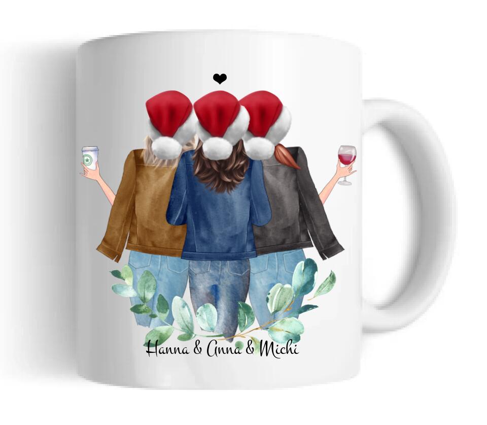 Geschenk für Freundin - 3 Beste Freundinnen Geschenk Kaffeetasse Weihnachtstasse personalisiert-Kaffeebecher Weihnachtsgeschenk