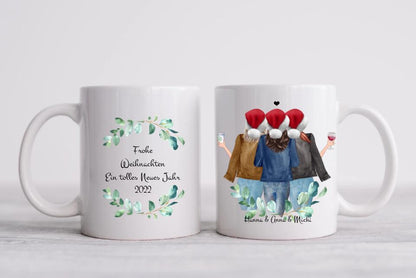 Geschenk für Freundin - 3 Beste Freundinnen Geschenk Kaffeetasse Weihnachtstasse personalisiert-Kaffeebecher Weihnachtsgeschenk