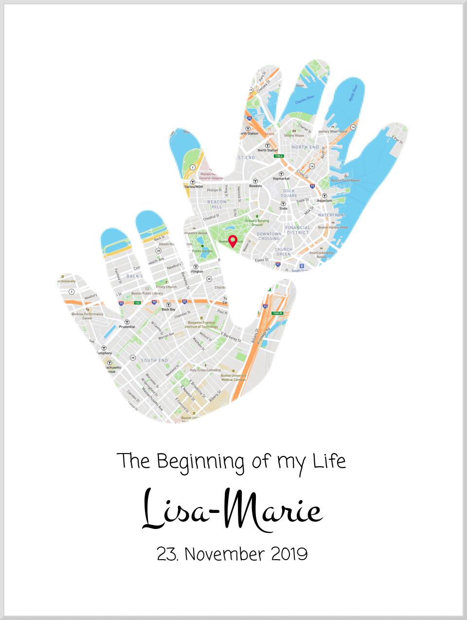 Personalisiertes Geburtsgeschenk & Taufgeschenk Hände Koordinaten Poster | Geschenk zur Geburt & Taufe für Mädchen & Jungen