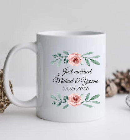 Just Married - Hochzeitsgeschenk - Personalisierte Hochzeitstasse Geschenk - Geschenkidee Brautpaar - Kaffeebecher