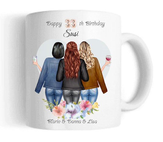 3 Beste Freundinnen Tasse personalisiert- Beste Freundin Geburtstagsgeschenk - Geburtstagstasse