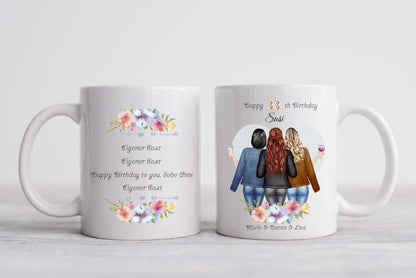 3 Beste Freundinnen Tasse personalisiert- Beste Freundin Geburtstagsgeschenk - Geburtstagstasse