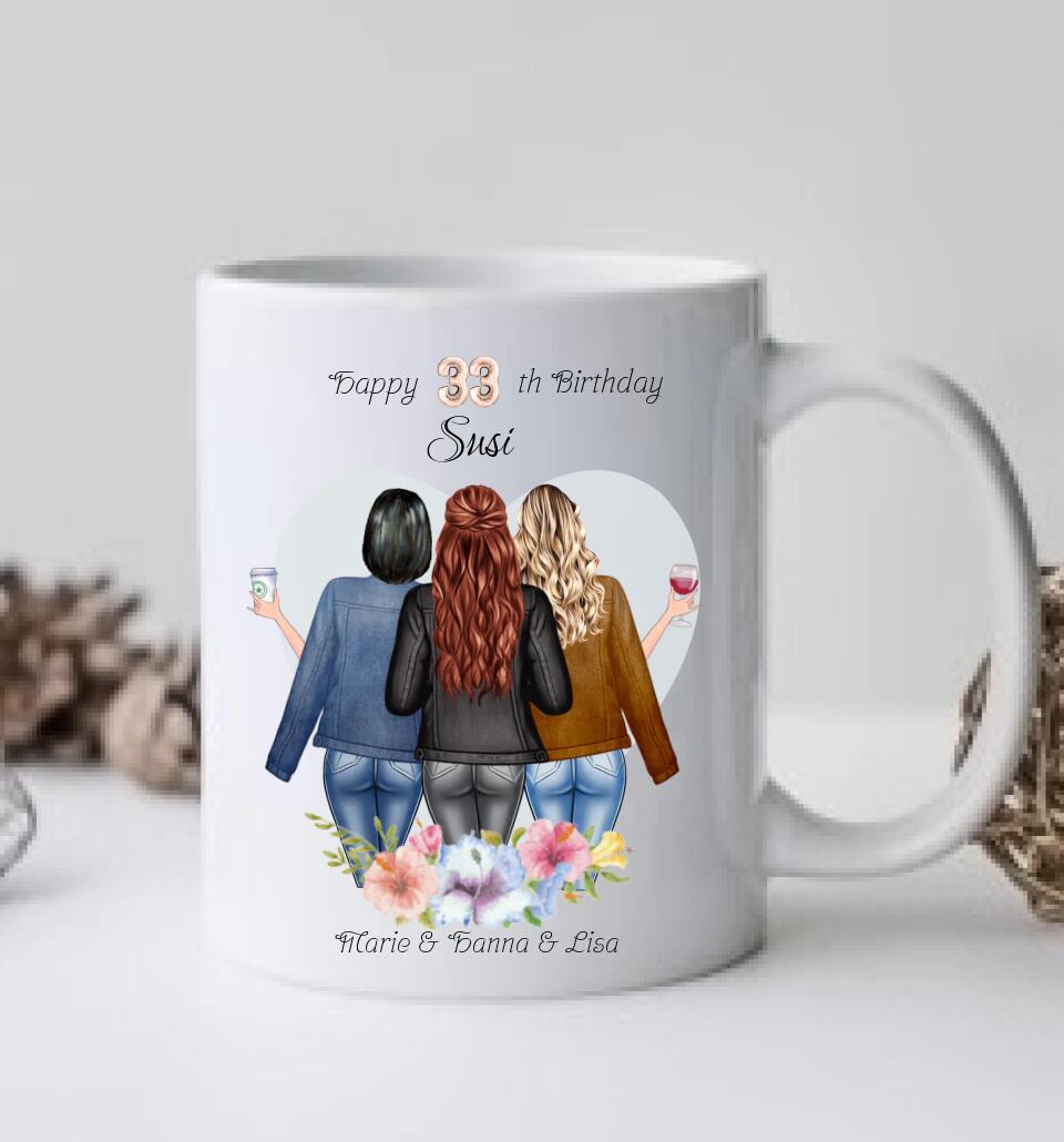 3 Beste Freundinnen Tasse personalisiert- Beste Freundin Geburtstagsgeschenk - Geburtstagstasse