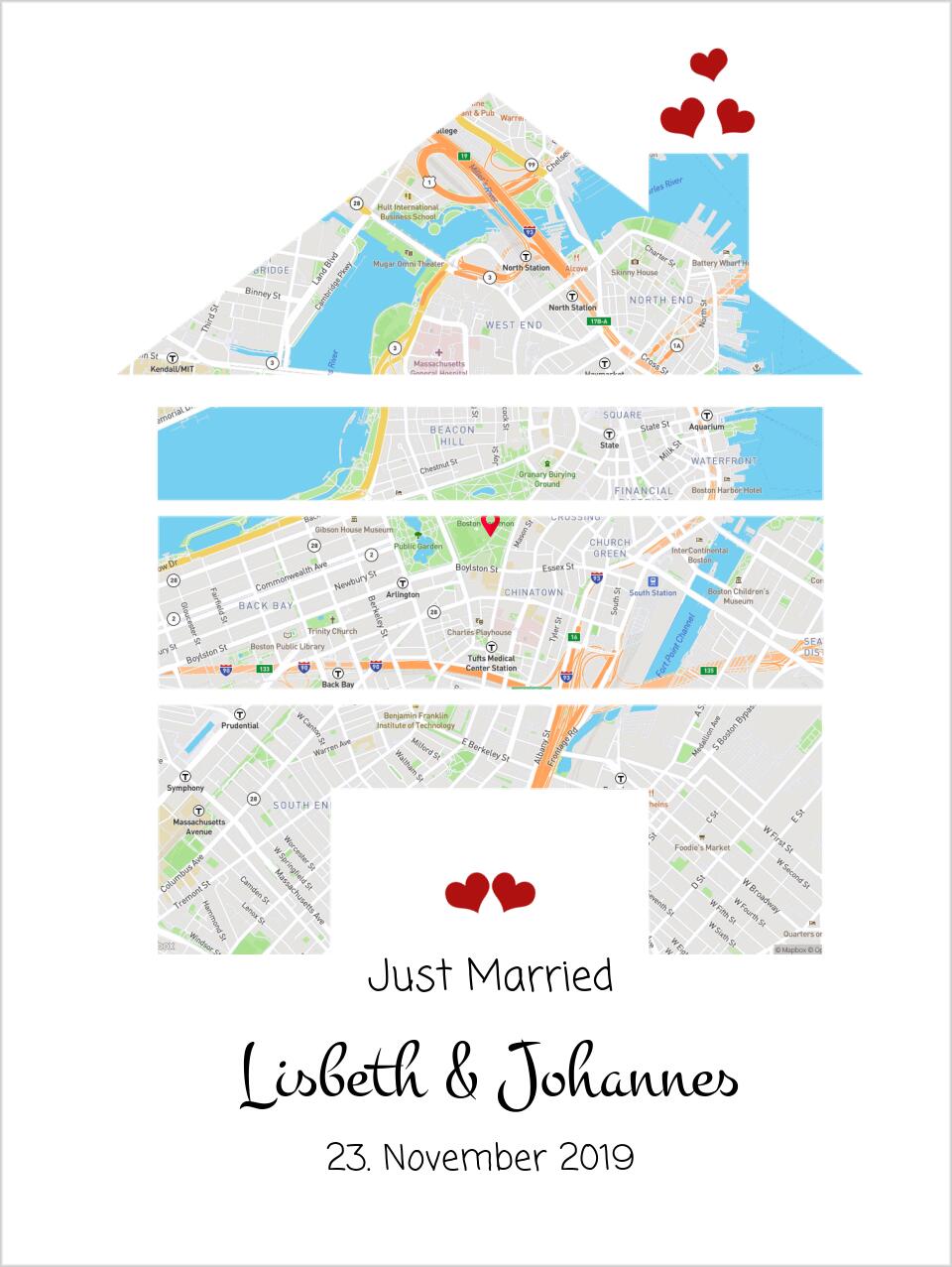 Personalisiertes Hochzeitsgeschenk Koordinaten Stadtkarte Poster mit Herz Motiv "Wo alles begann" | Landkarte, Stadtplanposter, Städteposter Geschenkidee
