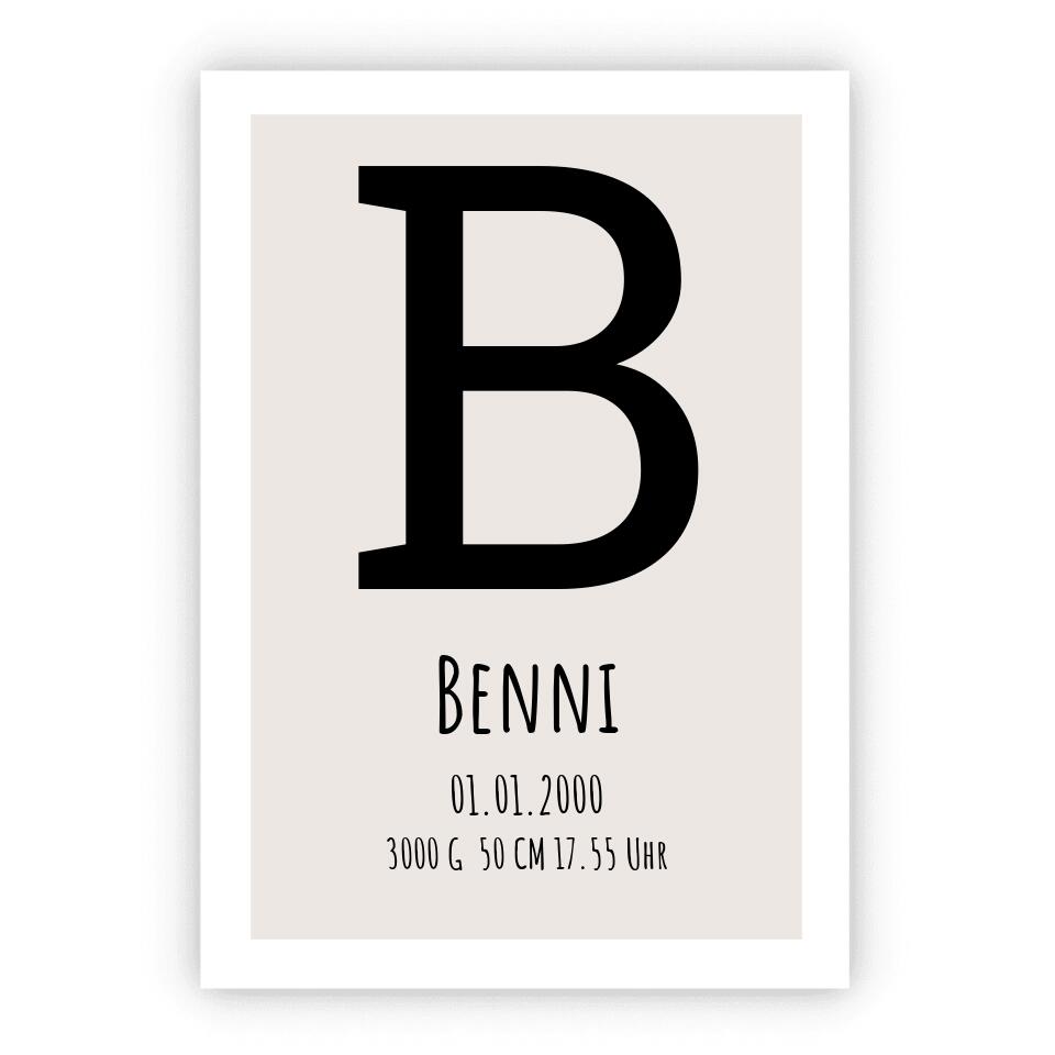 Monogramm Poster - Personalisiertes Geburtsposter - Name Datum  -Minimalistisch individuell Geschenk Namensposter