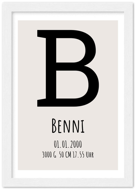 Buchstabe Monogramm Bild - Poster - Personalisiertes Geschenk Geburt - Geschenk Taufe - Namensposter - Taufgeschenk Premium Matte Paper Wooden Framed Poster - White - Vertical Gerahmtes Poster A4 21x29.7 cm
