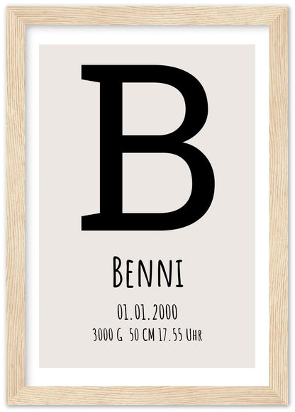 Buchstabe Monogramm Bild - Poster - Personalisiertes Geschenk Geburt - Geschenk Taufe - Namensposter - Taufgeschenk