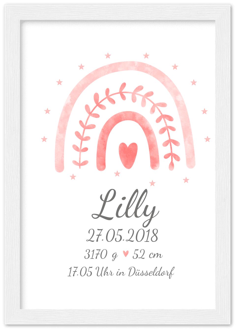 Regenbogenposter - Personalisiertes Babyposter + Geburtsanzeige als Erinnerung zur Geburt gestalten - Baby Geschenk - Taufgeschenk
