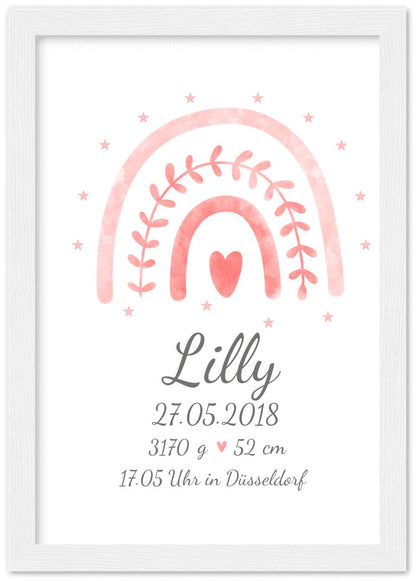 Regenbogenposter - Personalisiertes Babyposter + Geburtsanzeige als Erinnerung zur Geburt gestalten - Baby Geschenk - Taufgeschenk