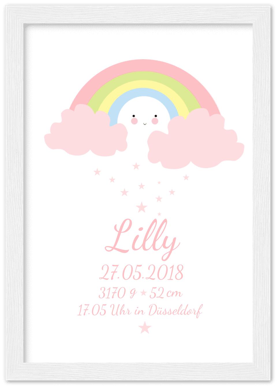 Personalisiertes Regenbogenposter -  Babyposter + Geburtsanzeige als Erinnerung zur Geburt gestalten - Baby Geschenk