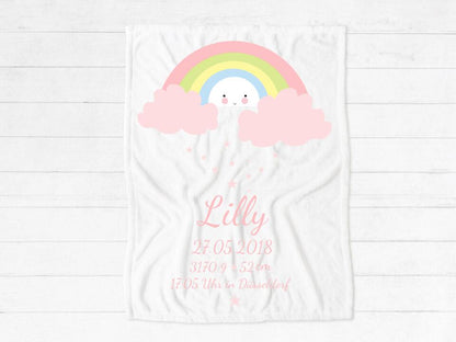 Kuscheliges Geburtsgeschenk Babydecke personalisiert, Geburtsgeschenk, Taufgeschenk, Fleecedecke Regenbogen