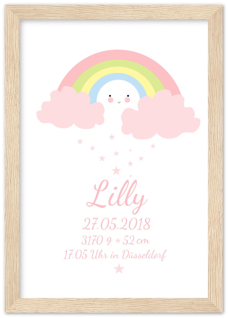 Personalisiertes Regenbogenposter -  Babyposter + Geburtsanzeige als Erinnerung zur Geburt gestalten - Baby Geschenk