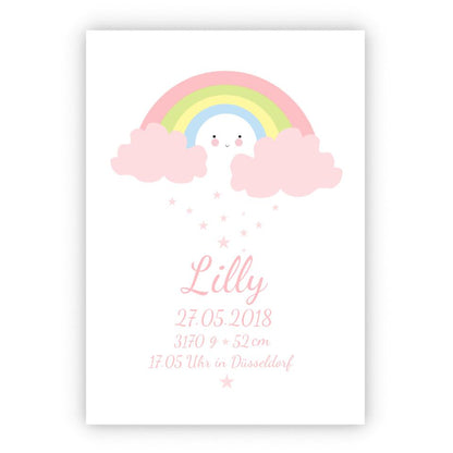 Personalisiertes Regenbogenposter -  Babyposter + Geburtsanzeige als Erinnerung zur Geburt gestalten - Baby Geschenk