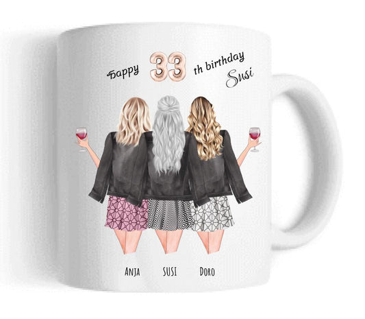 3 Beste Freundinnen Tasse personalisiert- Beste Freundin Geburtstagsgeschenk