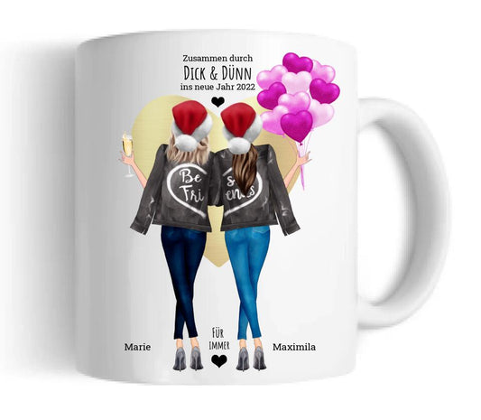 Durch DICK & DÜNN  2 Beste Freundinnen Geschenk Tasse, Personalisierte Tasse Freundin, Geschenk Schwester, Weihnachtsgeschenk