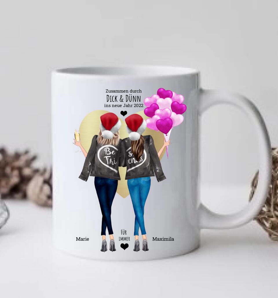 Durch DICK & DÜNN  2 Beste Freundinnen Geschenk Tasse, Personalisierte Tasse Freundin, Geschenk Schwester, Weihnachtsgeschenk