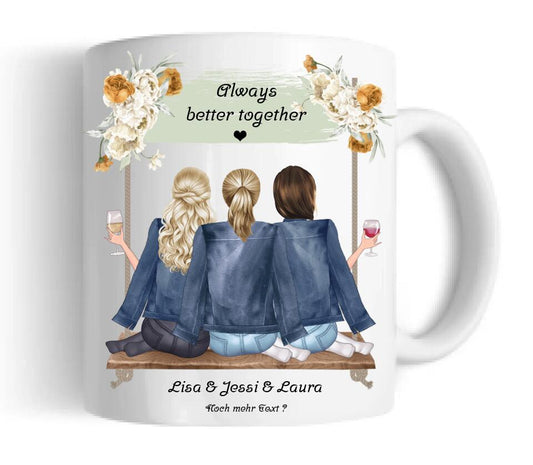 3 Beste Freundinnen Tasse personalisiert - Beste Freundin Geburtstagsgeschenk